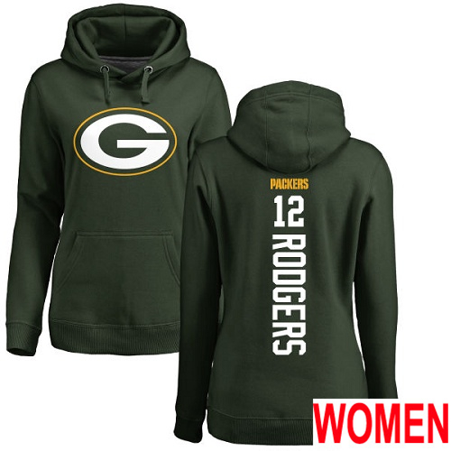 Green Bay Packers Green Women #12 Rodgers Aaron Backer Nike NFL Pullover Hoodie